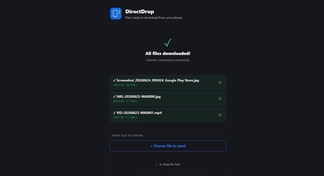 DirectDrop browser download view