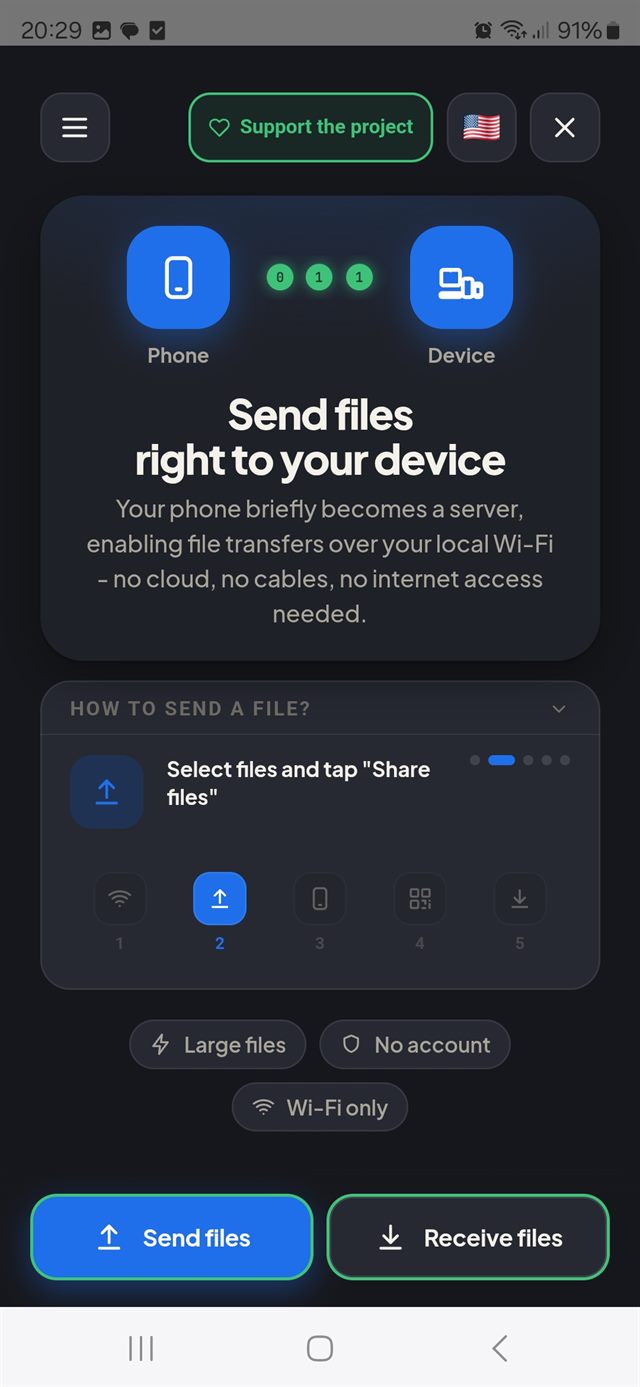 DirectDrop home screen