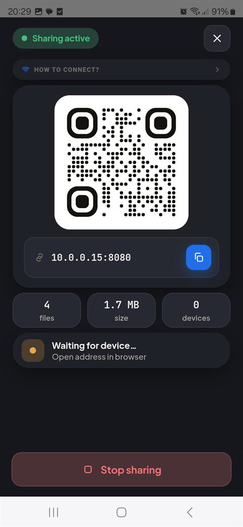 Sharing screen with QR code