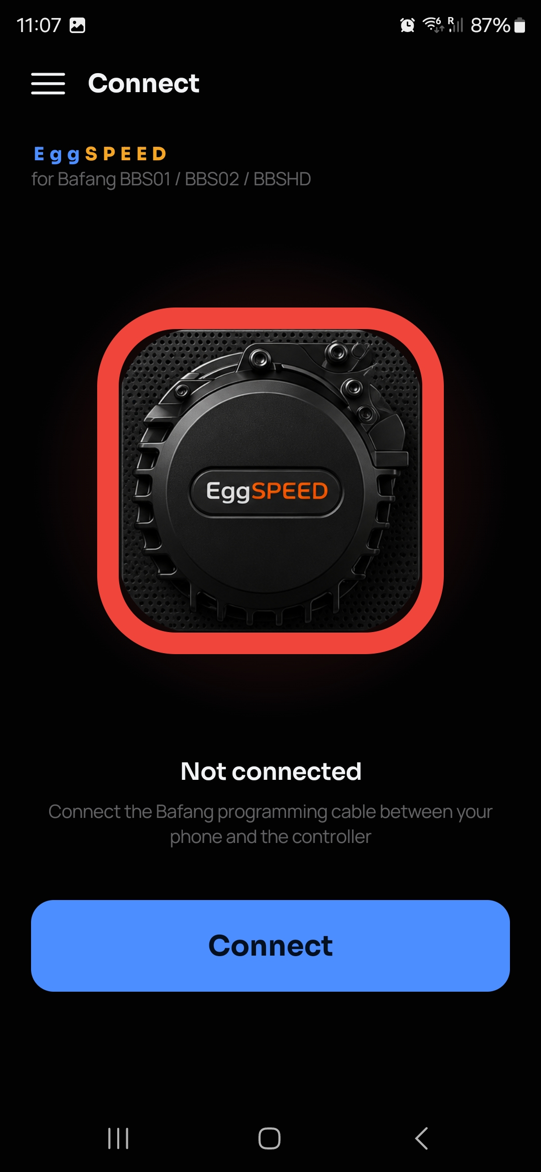 Connect screen with USB OTG programming cable instructions
