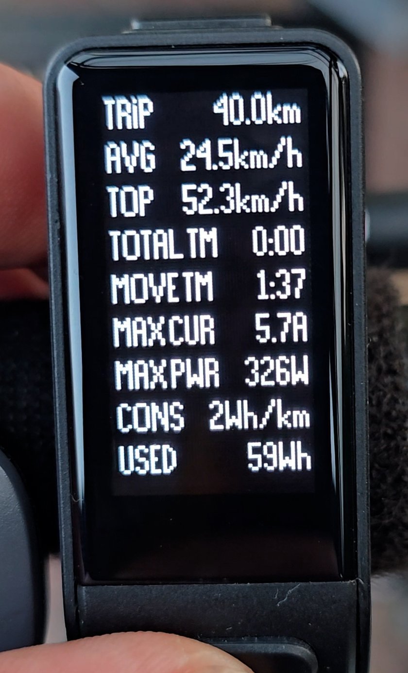 SW102-Datenbildschirm mit Fahrtstatistik